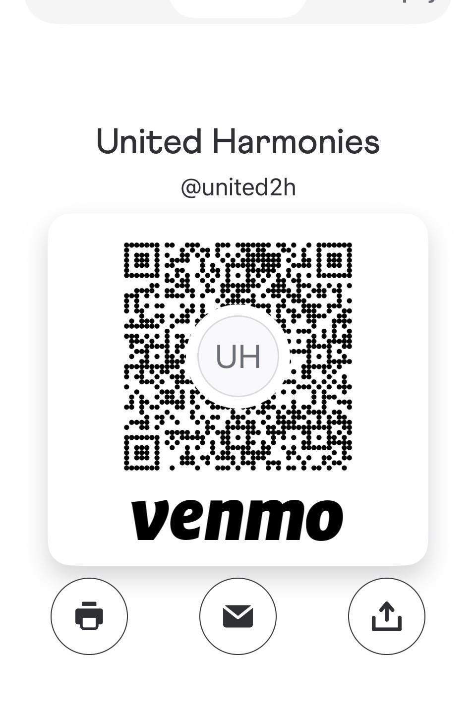 Venmo QR code for donations to @united2h